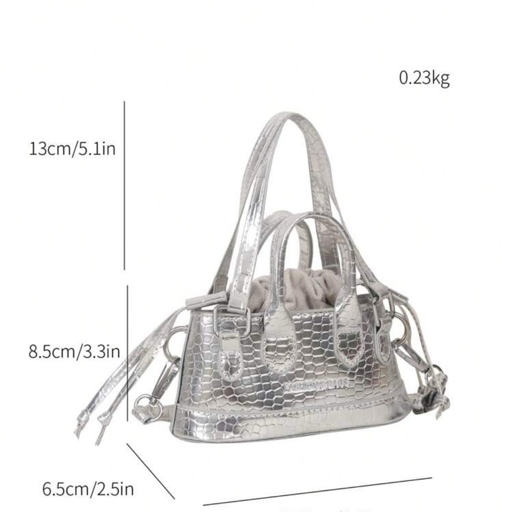Mini Silver Crocodile Pattern Handbag - image 3